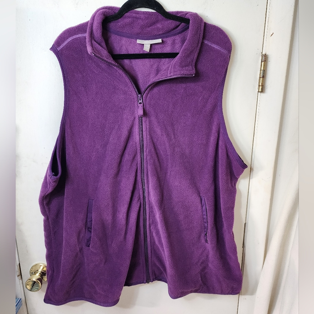 Woman Within Purple Fleece Full Length Zip Vest Plus Size 2X (26/28)